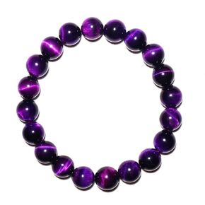 10mm Purple Tigers Eye Bracelet for Women Men | Natural Handmade Protection Amethyst Color Throat Chakra Gemstone Crystal Jewelry | Beading Tool Kit - Fits for 7-8" Large Wrist | Boost Motivation