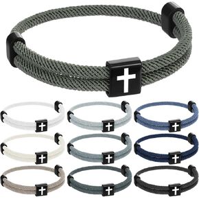 Draupnir 10 Pcs Braided Cross Bracelet, Adjustable Jesus Bracelets, Handmade WWJD Bracelet with Metal Knot for Men Women Christian Religious Easter Bracelets Gifts(10 Colors)