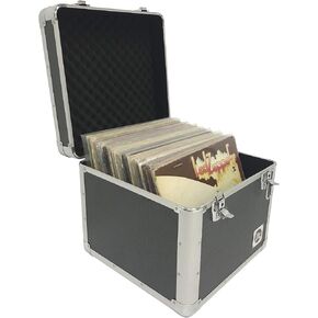 EASYGO PRODUCTS Classic Acts Vinyl Record Album Storage Case – Aluminum Lp Record Player Crates for Records (Holds 75 Records)