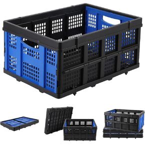 Collapsible Plastic Crate, Foldable Storage Basket, Stackable Utility Crate with Handle, Heavy Duty Milk Crate for Kitchen Office Camping Classroom Storage