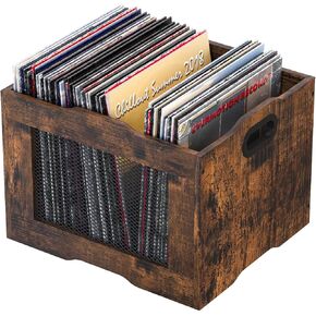 Pack of 2 Vinyl Record Storage Crate, Stackable LP Record Display Shelf, Heavy Duty Wood Organizer Box for Records Collector/Store/Home/Office/School/Artistic Space/Garage/Warehouse, Brown