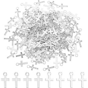 Kenning 200 Pcs 16 x 8 mm Mini Cross Charm Alloy Cross Mini Pendant Beads Cross Beads for Jewelry Making Crafting Findings Handmade Craft DIY
