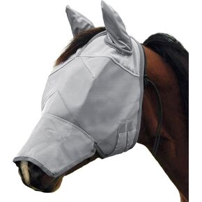 Horse Fly Mask with Ears and Long Nose, Elasticity Fly Mask UV Protection for Horse, Grey