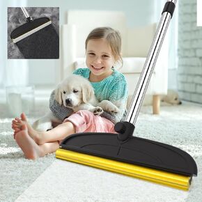 Carpet Rake for Pet Hair Removal, Reusable Dog Hair Remover with 46"Adjustable Long Handle, Soft TPU & Metal Dog Hair Broom Cat Fur Brush, Carpet Scraper Remover Tool for Fluff Carpet, Bed, Rug