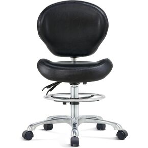 Drafting Stool Rolling Chair with Back Support - Home Office Stool Chair, Height Adjustable Shop Stool with Wheels for Computer, Office, Studio (Black)