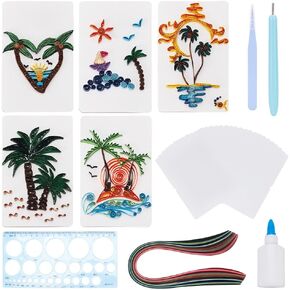 WEBEEDY Paper Quilling Kit 20 Sets DIY Coconut Tree Paper Quilling Kit with Paper Quilling Strips Tools Beach Greeting Card Making Kits for Beginners DIY Handmade Arts Crafts Home Room Wall Decor Gift