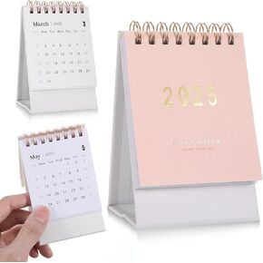 2025 Desk Calendar Small Mini Desk Calendar 2025 Cute Flip Calendar for Desk Calendar September 2024 - December 2025 with Gold Coil Desktop Calendars & Supplies for Home Office School (Pink)