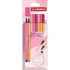 STABILO Premium Felt Tip Pens & Fineliner Pen 68 Point 88 - Shades of Pink - Pack of 8