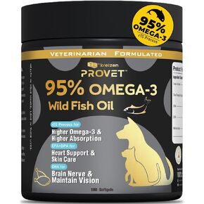 95% Omega 3 Fish Oil for Dogs & Cats, Vet-Formulated with RTG Processed Salmon Oil, Maximum EPA & DHA, Supports Heart, Skin, Coat, Joint，Heart & Immune Health, 100 Soft Gels