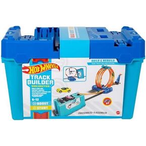 Hot Wheels Toy Car Track Set, Track Builder Multi Loop Box Playset & 1:64 Scale Car, 10 Feet of Components & Connectors to Create Builds, Storage