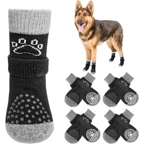 SCENEREAL Dog Socks to Prevent Licking Paws for Hot/Cold Pavement Anti Slip, Dog Shoes for Hardwood Floors, Dog Boots & Paw Protectors with Grippers for Small Medium Large Senior Dogs, Grey S