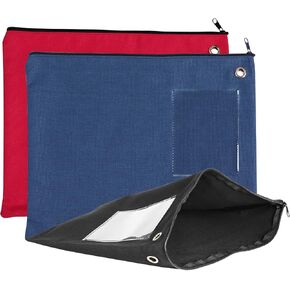 DOSTATNI 3 Pieces 14×11Inch Black Large Bank Bag with Zipper Red Bank Deposit Bag with Grommet Blue Interoffice Mailer Canvas Transit Sack for Documents Money Passport