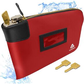 Waterproof Cash Bag with lock and 2 Keys, Money bag with Zipper,Security bags for cash, Durable Money Bank Deposit Bag, Nylon Documents Bag, Coin Check Wallet Pouch,Petty cash bag,11 x 9 Inch,Red
