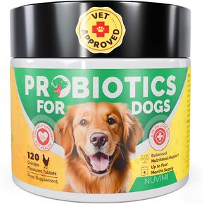 Probiotics for Dogs, 120 Chicken Flavor Dog Probiotic & Prebiotic Tablets, Immune Boost & Digestive Support for Upset Tummy, Loose Stools & Bloating, 1-4 Month Supply