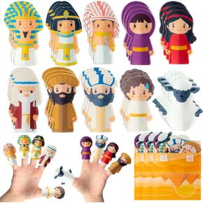 WATINC Passover Felt Finger Puppets - 33Pcs Passover Storytelling Role Play Finger Puppet with Scenario Bags Set, Party Favors Supplies School Fun Story Activities Kids Early Education (Characters) in Kuwait