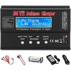 LiPo Battery Charger 1S-6S LiPo LiHV Life Li-ion Balance Fast Charger Discharger 80W 6A Smart Digital Battery Pack Charger NiCD NiMH PB Smart Battery Battery for RC Car (Black)