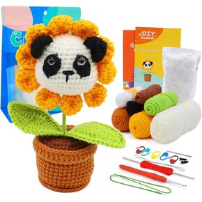 YYGMSS Crochet Kits for Beginner Cute Panda Flower Shaped Knitting Kits Easy Learn Step-by-Step