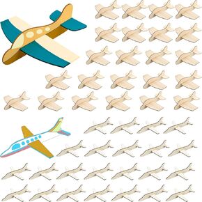 48 Pack Wooden DIY Craft Airplane Unfinished Wood Plane Model Toys to Paint for Birthday Party Favors School Handicraft Projects, 2 Styles (48)