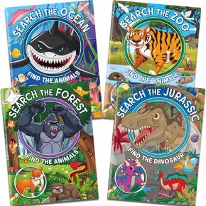 4 Pack Search and Find Activity Book for Kids Ages 3-5 4-8 8-12, Travel Game Car Game,Travel Toys for Road Trip Airplane Activities,Over 240 Fun Animal Knowledge