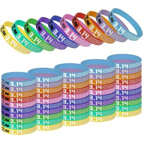 60 Pieces Pi Day Wristbands Pi Day Party Favors Math Pi Silicone Bracelets 3.14 Symbol Silicone Wristbands for Student Teacher Classroom Rewards Math Lover Gift,10 Colors
