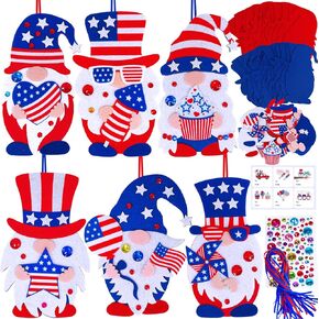Winlyn 24 Sets Patriotic Craft Kits 4th of July Crafts Patriotic Gnome Ornaments Decorations Art Sets Felt Gnome Red White Blue USA Star Patriotic Stickers for Kids Party Favors Classroom Activities