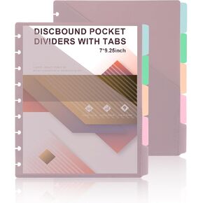 5 Tab 7 * 9.25 Inch Discbound Pocket Dividers with Tabs Planner Pockets Inserts Disc Notebook Accessories 9 Disc Planner Pocket Discbound Planner Cover for Document Discbound System (5)