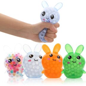 4 Pack Squishy Easter Bunny Stress Balls Toys for Adults, Stress Relief Fidget Balls to Relax, Easter Party Favor Gifts, Easter Basket Stuffers