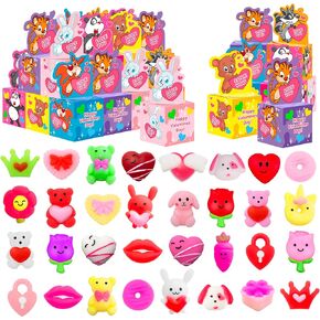 24pcs Valentines Day Gifts for Kids Mochi squishy toys Filled Valentine Gift Boxs for Kids Girls Boys Valentines Day Gifts Exchange Classroom School Exchange Prize