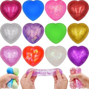 12 Pack Valentines Hearts Stress Balls Squishy Toys Squeeze Toys for Kids Girls Boys School Classroom Valentines Card Prizes Party Favors Gifts