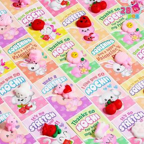 JOYIN 28 Pack Gift Cards with Kawaii Mochi Squishy Toys, Sea Animals Mochi Squeeze, Stress Relief Fidget Toys for Kids Classroom Exchange, Party Favors Prizes