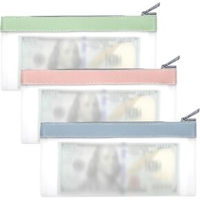 3 Pcs Money Bags with Zipper, Ymapinc Money Envelopes 7.6 x 3.9Inch Cash Bag Money Pouch Clear Bank Deposit Organizer Bags 3 Colors Multi-Purpose Check Wallet