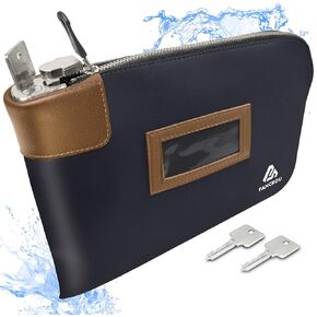 Waterproof Cash Bag with lock and 2 Keys, Money bag with Zipper, 11 x 9 Inch, Orange