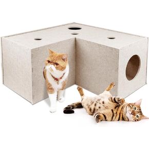 Cat Tunnel, L-Shape Cat Hideaway, Cat Tunnels for Indoor Cats, Grey Soft Felt Cat Toy, Pet Cat Play Tunnel with Interactive Peek Hole