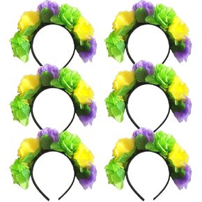 6 حزمة Mardi Gras رأس ، باللونين الأحمر الأخضر الصفراء Mardi Gras كرنفال ، عصابات زهرة ، لزخارف Mardi Gras ، كرنفال ، ملابس تنكرية