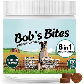 Bob’s Bites Dog Multivitamin Treats – Dog Vitamins and Supplements, Joint & Hip Health – Probiotics & Omegas for Skin, Heart & Gut Support – 120 Soft Chews Chicken Flavor Supplement for Senior & Puppy in Saudi Arabia
