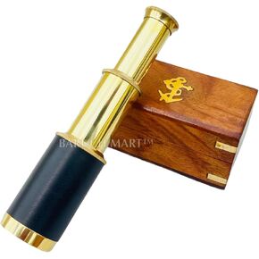 6"" Handheld Brass Telescope with Wooden Box - Pirate Navigation Collapsible