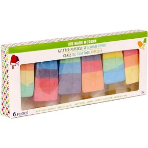Kid Made Modern Popsicle Glitter Chalk Set - Non-Toxic Ice Cream Chalk for Fun Outdoor Games - Washable Colored Sidewalk Chalk for Kids (6 Pack)