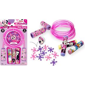 JA-RU Disney Minnie Mouse Plastic Jump Rope, Jacks Game & Sidewalk Chalk Toy (1 Bundle Set) Kids Disney Girl Toys. Indoor & Outdoor Playground Fitness Exercise. MN-B-7823-1s