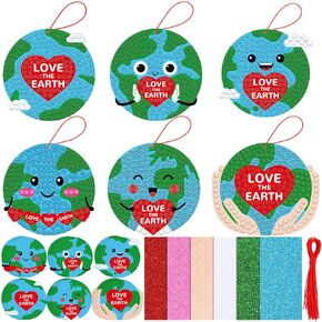 Baderke 30 Sets Earth Day Glitter Mosaic Craft Kit for Kids, Love The Earth DIY Glitter Mosaic Ornament Craft Kit Make Your Own Sign Art for Home Classroom Activities Party Favors