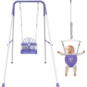 Foldable Toddler Swing Set and Baby Jumper, Indoor & Outdoor Use, Baby Bouncer Jumper, Safe and Durable Swing Set for Backyard (Gray)