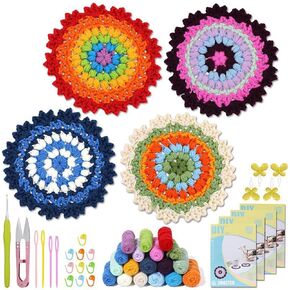 LVIITIS The Beginners Crochet Kit with Yarn, Crochet Starter Kit for Adult with Step-by-Step Video Tutorials,-The Flower Coaster