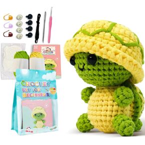 YICBOR Crochet Kit for Beginners - Amigurumi Crocheting Animal Kits with Step-by-Step Video Tutorials, Beginner Knitting Set Cute Turtle DIY Art Craft