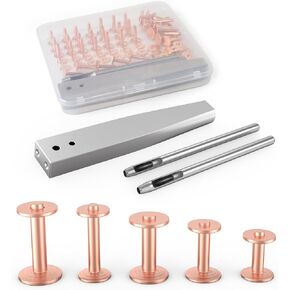 Funria 63 Sets Copper Rivets with Installation and Polishing Tool Leather Rivets Kit DIY Craft Supplies Brass Rivets for Leather Crafting High-End Custom Belts Wallets Collars Handbags Shoes