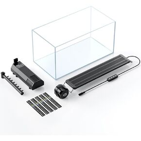 Pawfly 5 Gallon Fish Tank Ultra Clear Rimless Glass Aquarium Kit with Extendable LED Light Internal Filter Magnetic Brush & Thermometer Stickers Rectangular Glass Fish Tank Kit for Betta Shrimp Plants
