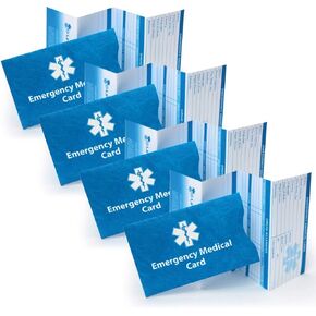Emergency Medical Alert Informations ID Wallet Cards with Protective Tyvek Sleeves – Recognizable Star of Life Symbol for First Responders, Pocket Size, Pack of 4