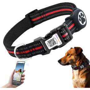 Dog Collar for Airtag - Waterproof Case, Custom QR Code, Adjustable Fit, Reflective Strips, Soft Inner Lining, Safety Lock for All Dog Breeds, Durable and No Hidden Fees (Blue, L)