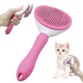Self Cleaning Slicker Brush, Cat Brush with Release Button, Dog Shedding Brush for Grooming, Cat & Dog brush for grooming, cleaning slicker brush for dogs & cats-pink