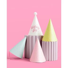 xo, Fetti Birthday Party Hats - Fits Adult + Child - Pastel Rainbow Bday Party, Glitter Birthday Girl, Magical, Paper Party Crowns,