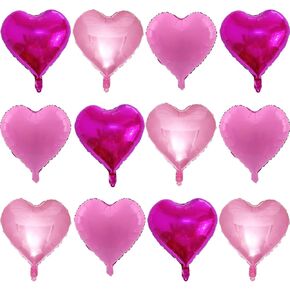 Lovoir 12 PCS Hot Pink Heart Shape Poil Balloons MyLar 18 بوصة الحب البالونات لعيد عيد ميلاد عيد ميلاد ديكور الزفاف ديكور رومانسي (Pink & Pearl Pink & Candy)