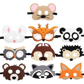 CiyvoLyeen Forest-Friends Animals Felt Masks 10 pcs Woodland Creatures Animal Cosplay Zoo Camping Themed Party Favors Supplies for Boys or Girls